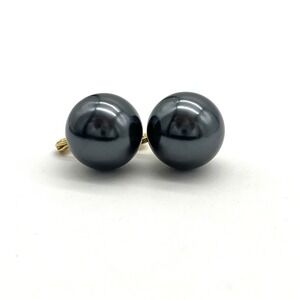 Monet Gray Large Ball Sphere Clip On‎ Earrings Gold Tone Costume Jewelry Classic